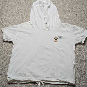 Koton Love Girls White T-shirt with a Hood